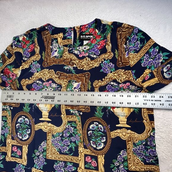 Vintage S.G. Sport Collection Womens Floral & Gold Frame Print Top Large 14/16 - Picture 6 of 7